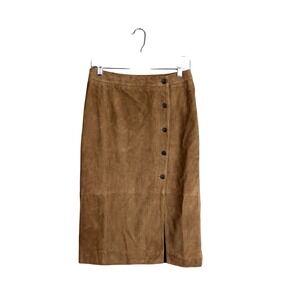 29 Porter RD Goat Leather Suede Skirt Womens‎ Size M Tan Midi Button Front